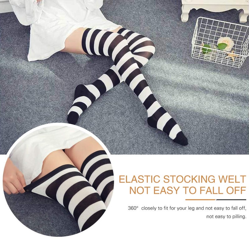 Raylarnia Women's Extra Long Opaque Striped Over Knee High Stockings Socks-Black/White Stripes - Image 4